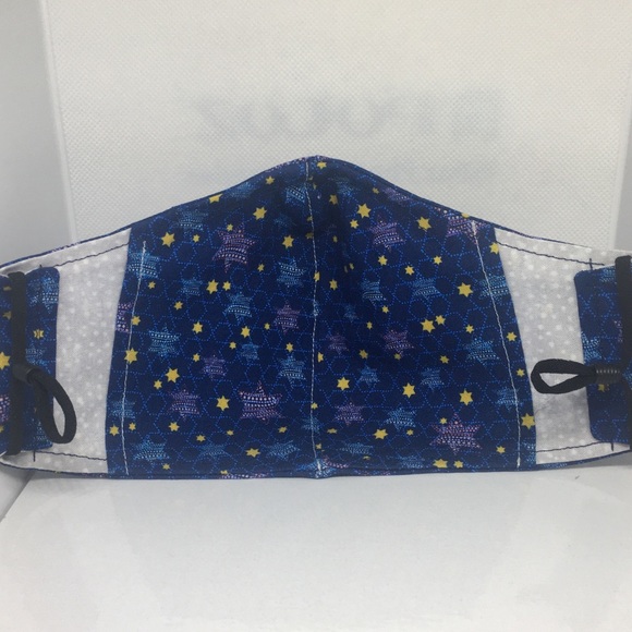 HANUKKAH STARS 100% COTTON 3-LAYER MASK & LANYARD - Picture 3 of 9
